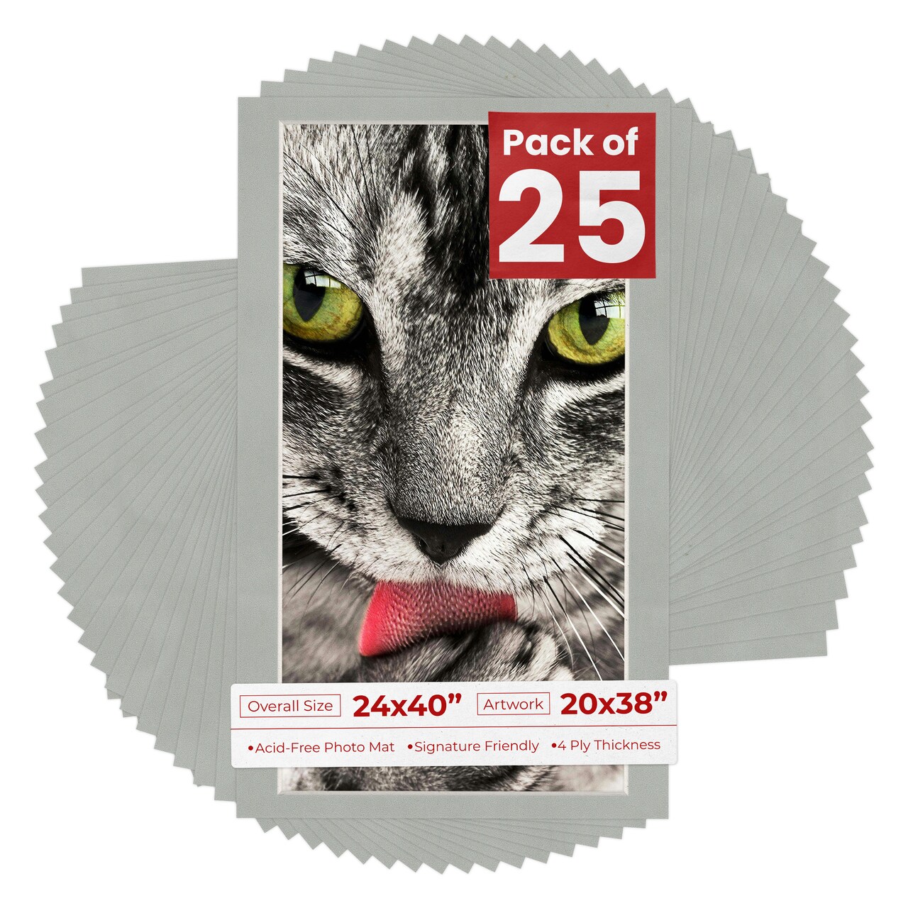 Light Grey Suede Mat Board for 24x40 Frames - Fits 20x38 Photos